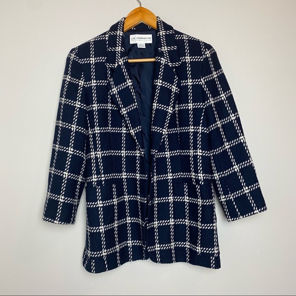 Vintage Liz Claiborne Tweed Wool Checked Windowpane Blazer - Picture 8 of 16